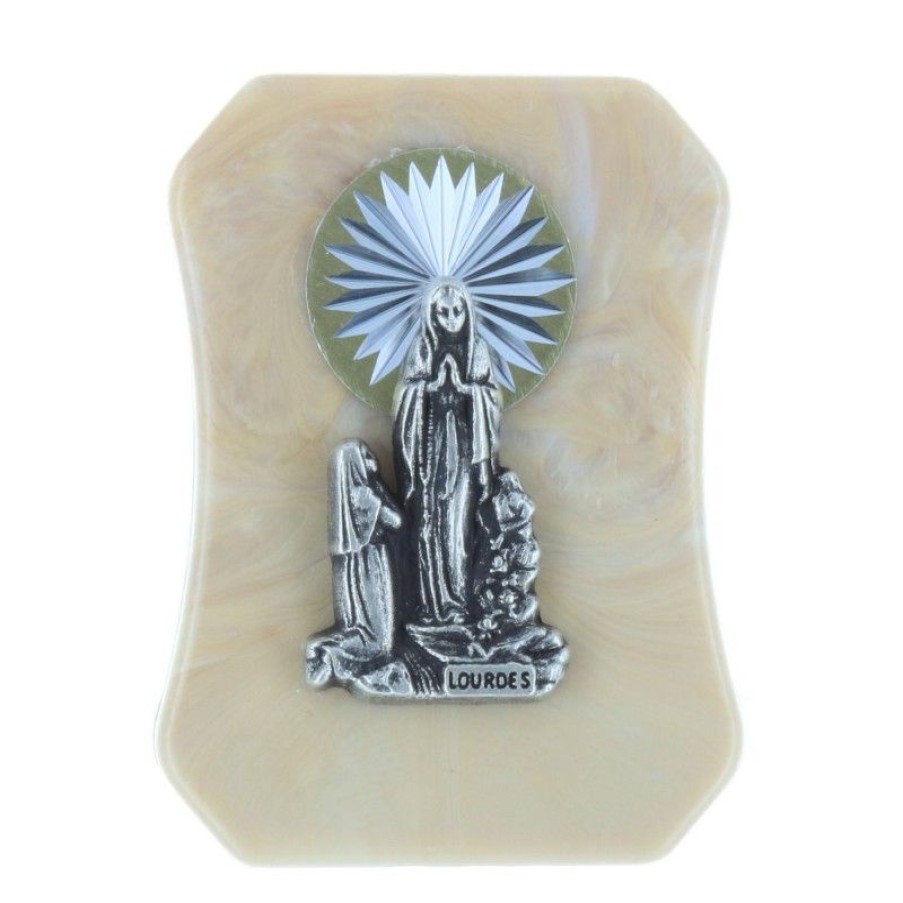 Palais du Rosaire Cadre Religieux | Cadre Religieux En Resine Apparition De Lourdes Argentee 4,5 X 6 Cm
