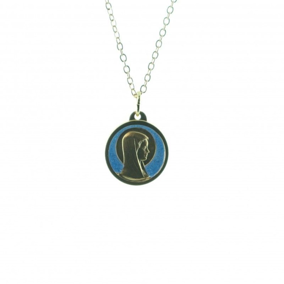 Palais du Rosaire Collier Fantaisie | Parure En Metal Dore Avec Medaille Vierge De Profil 21 Mm