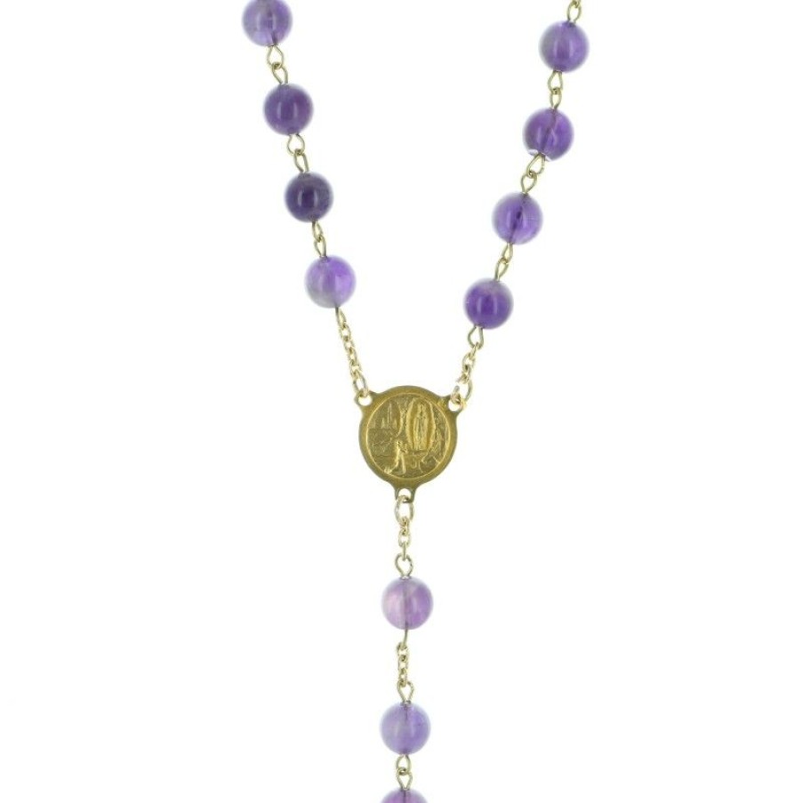 Palais du Rosaire Chapelet Plaque Or | Chapelet Plaque Or Avec Grains En Pierre Amethyste