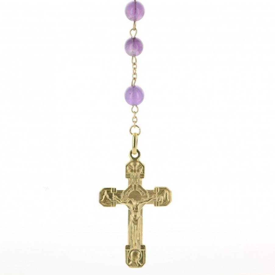 Palais du Rosaire Chapelet Plaque Or | Chapelet Plaque Or Avec Grains En Pierre Amethyste