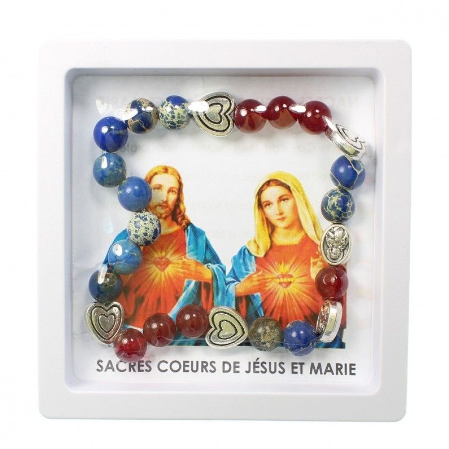 Palais du Rosaire Bracelet Fantaisie | Bracelet Du Sacre Coeur De Jesus Et Marie En Pierre Avec Sa Boite