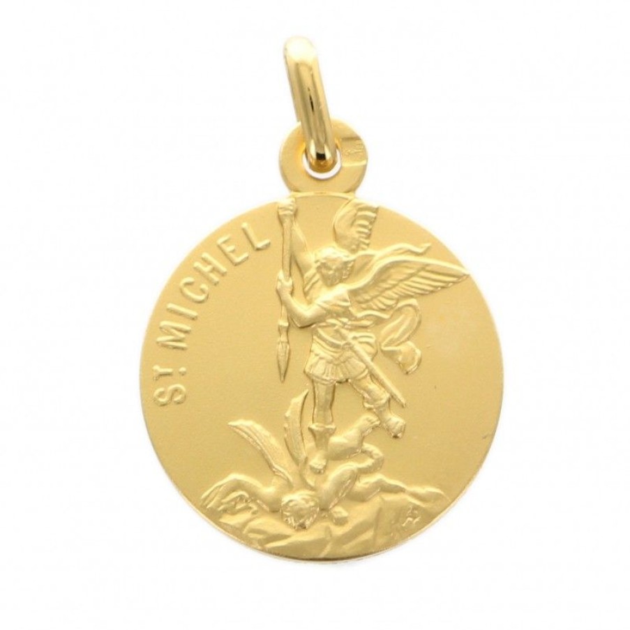 Palais du Rosaire Medaille Et Croix Plaque Or | Medaille De Saint Michel En Plaque Or 18Mm