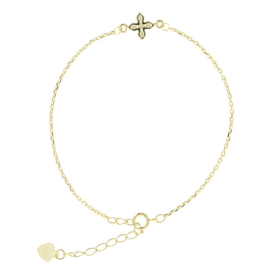 Palais du Rosaire Bracelet Argent | Bracelet En Argent Dore Avec Une Croix En Strass