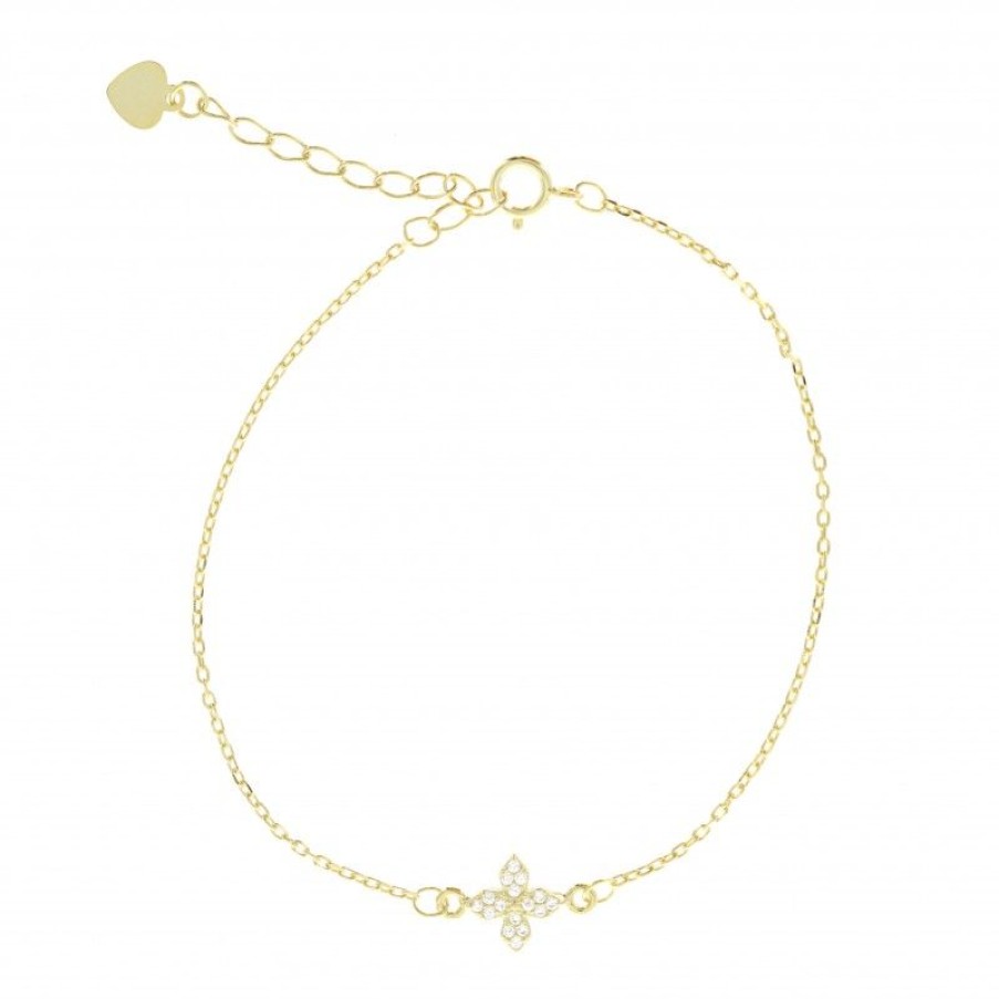 Palais du Rosaire Bracelet Argent | Bracelet En Argent Dore Avec Une Croix En Strass