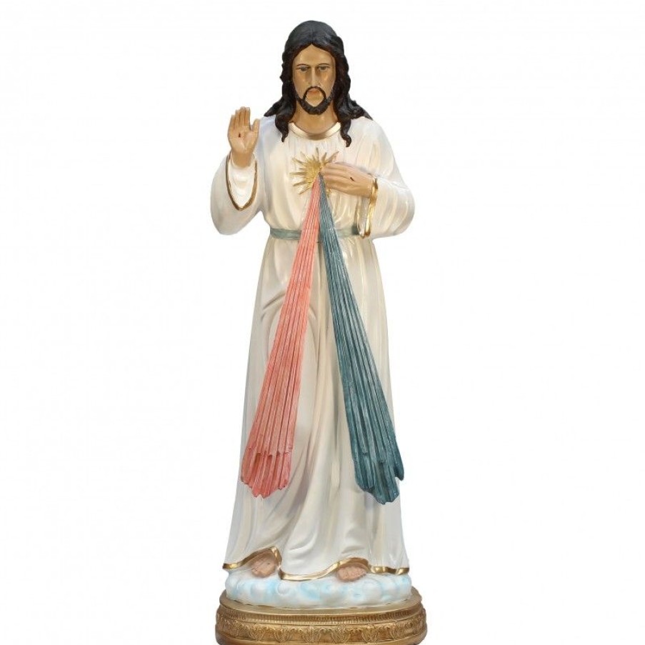 Palais du Rosaire Statue De Grande Taille | Statue Jesus Misericordieux En Resine Coloree 98Cm