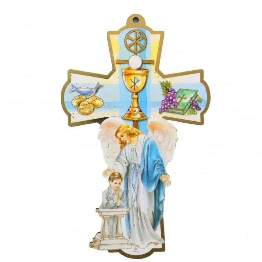 Palais du Rosaire Croix Religieuse | Croix De Communion Bleu En Bois Decore