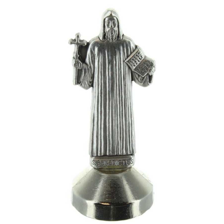 Palais du Rosaire Statue De Saint Benoit | Statue De Saint Benoit En Metal Avec Un Socle Aimante 5Cm