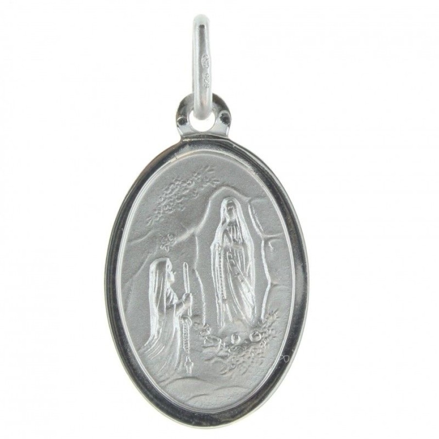 Palais du Rosaire Medaille Et Croix Argent | Medaille En Argent Double Face Vierge Marie Et Apparition De Lourdes 18Mm