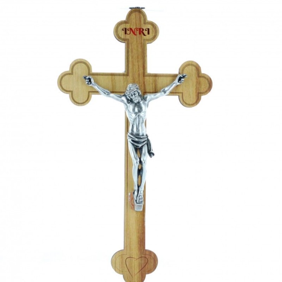 Palais du Rosaire Crucifix Metal | Crucifix Trilobe Avec Un Christ Argente