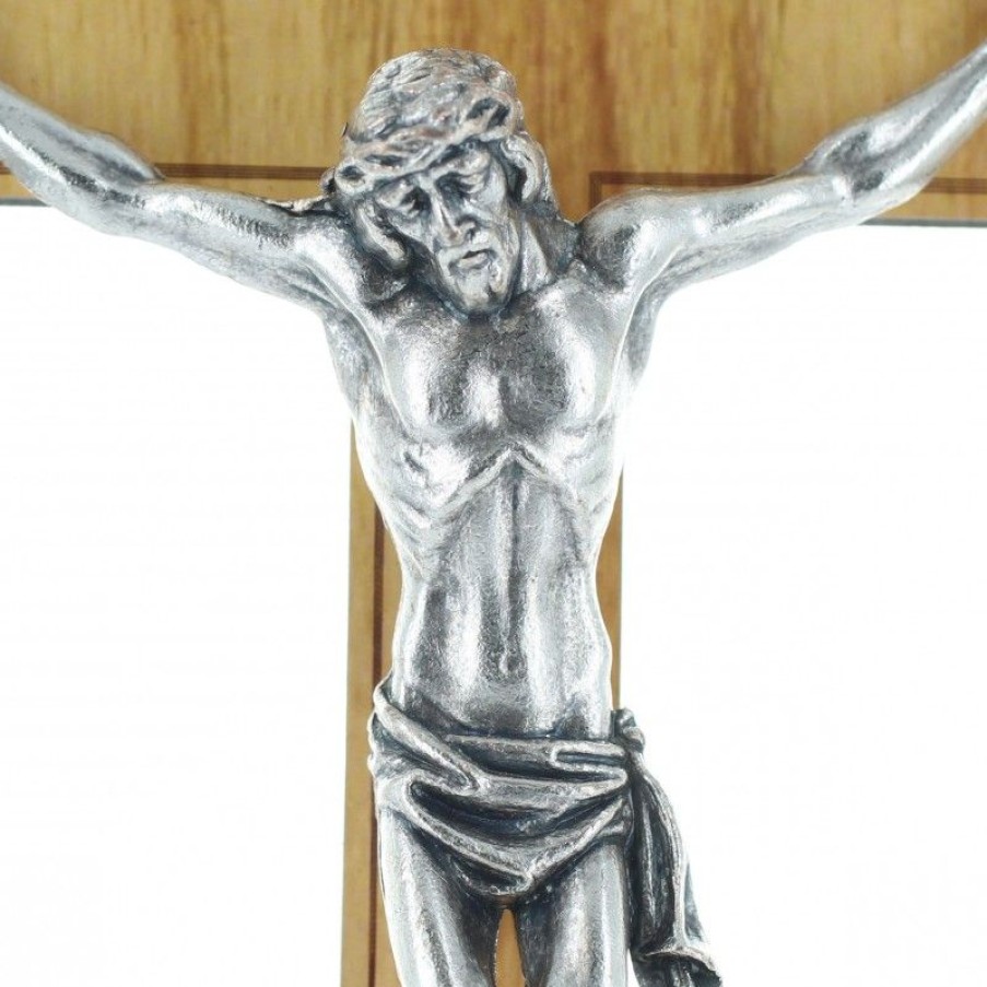 Palais du Rosaire Crucifix Metal | Crucifix Trilobe Avec Un Christ Argente