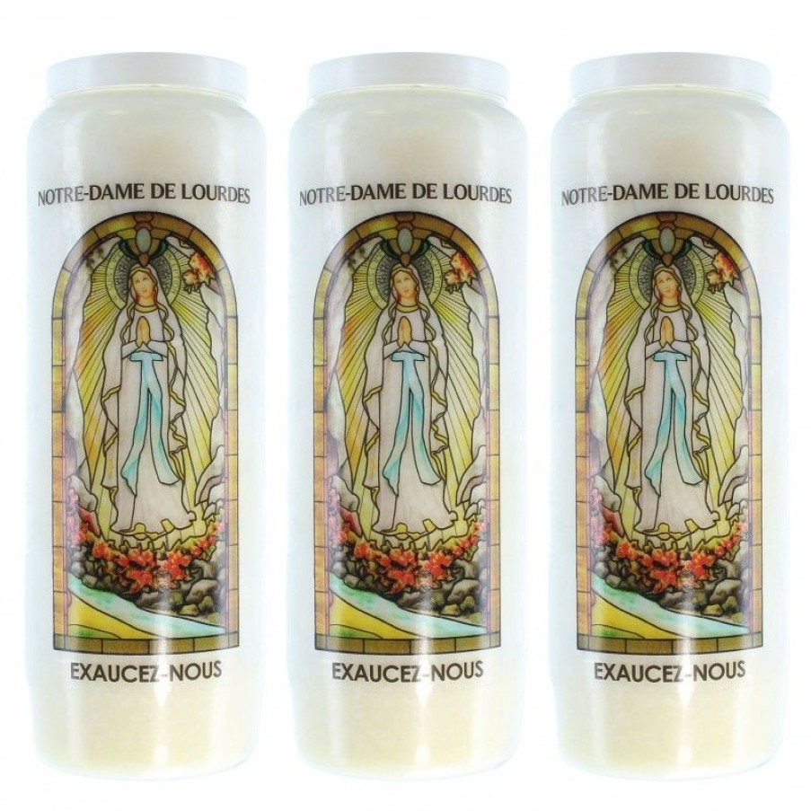 Palais du Rosaire Bougie Neuvaine | Lot De 3 Bougies Neuvaine De Notre Dame De Lourdes Avec Prieres Au Dos