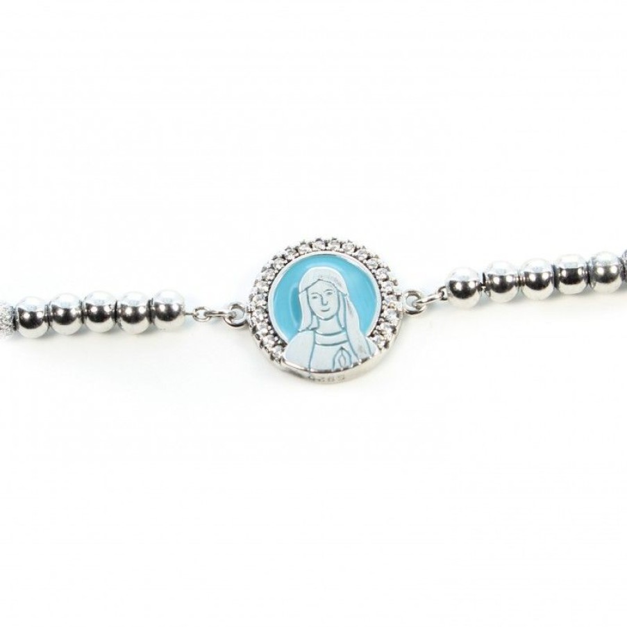Palais du Rosaire Bracelet Dizainier | Bracelet Dizainier En Argent Avec Medaille De La Vierge Bleue Et Strass