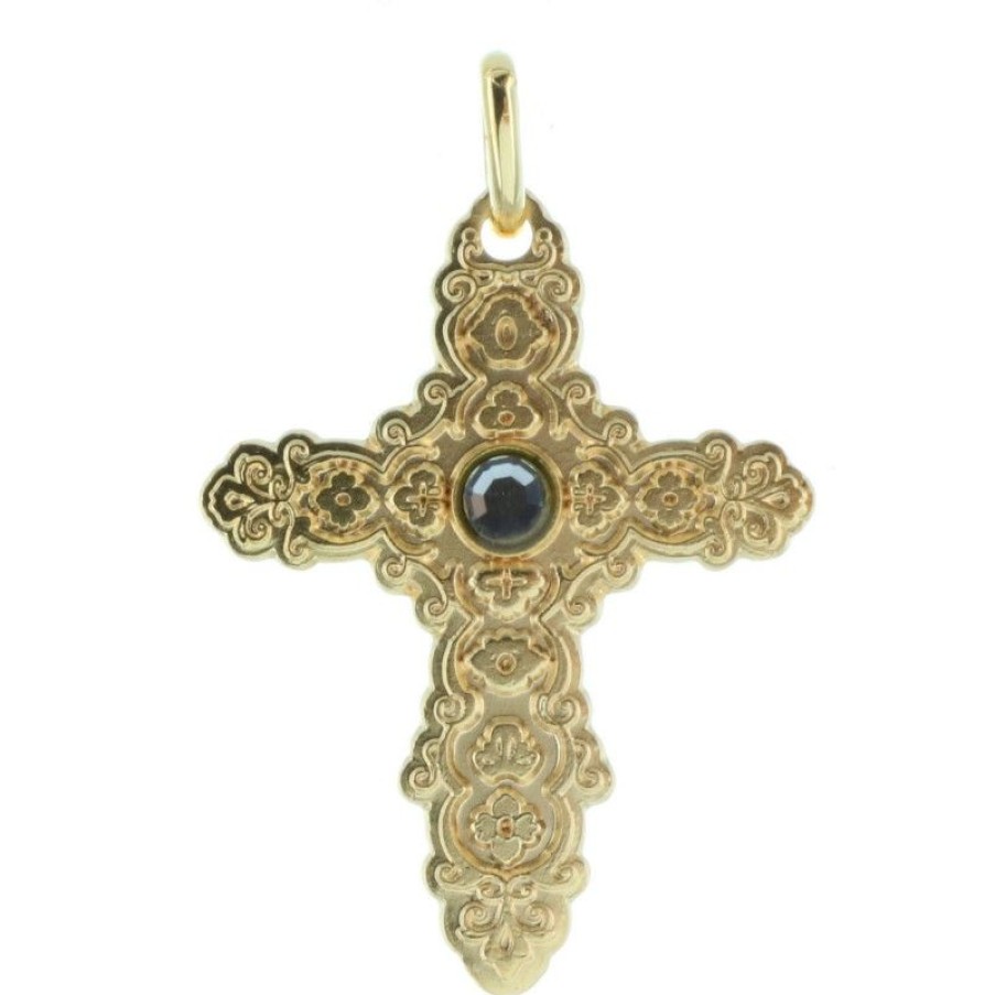 Palais du Rosaire Medaille Et Croix Plaque Or | Croix Plaquee Or Style Barroque Avec Un Strass Noir
