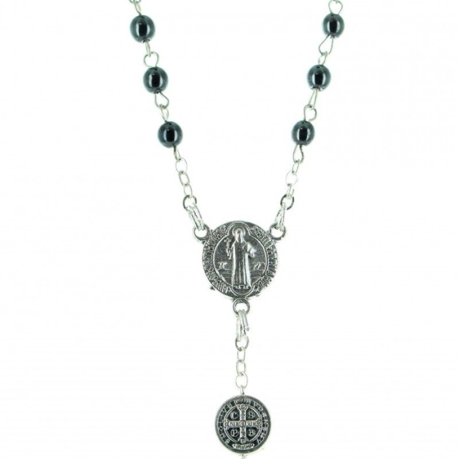 Palais du Rosaire Chapelet Metal | Chapelet Hematite Saint Benoit En Metal Avec Mousqueton