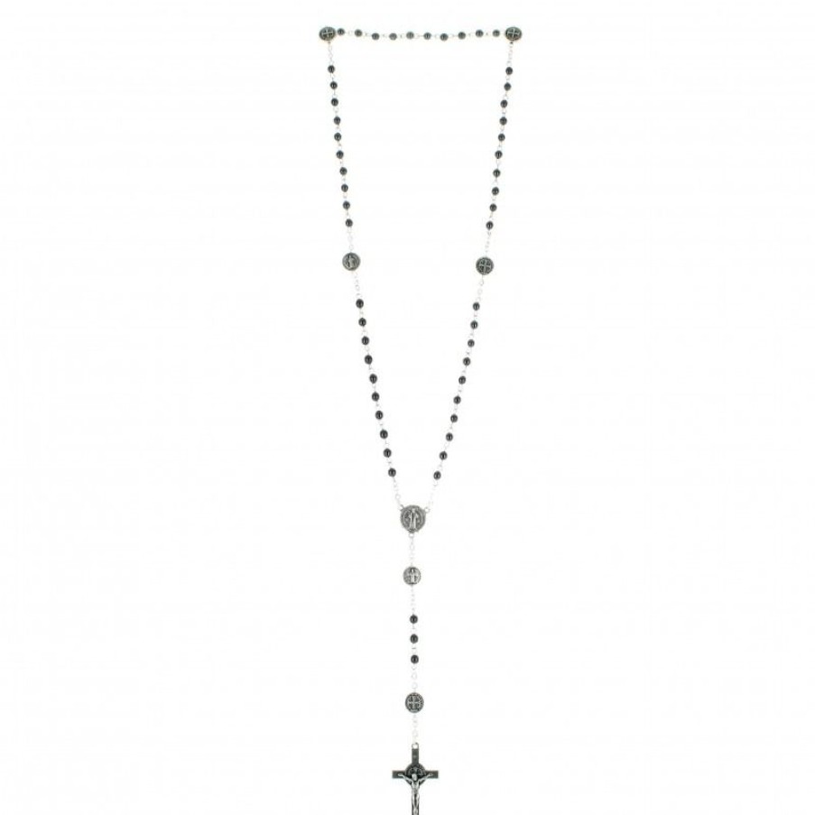 Palais du Rosaire Chapelet Metal | Chapelet Hematite Saint Benoit En Metal Avec Mousqueton