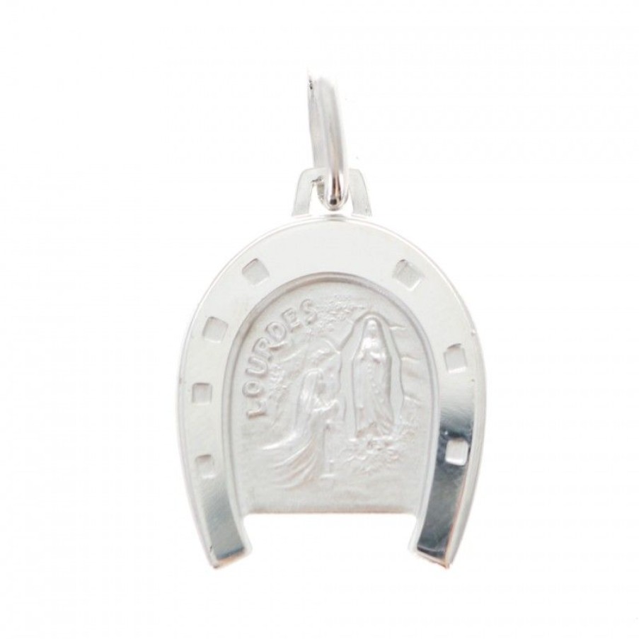 Palais du Rosaire Medaille Et Croix Argent | Medaille En Argent De L'Apparition De Lourdes Dans Un Fer A Cheval