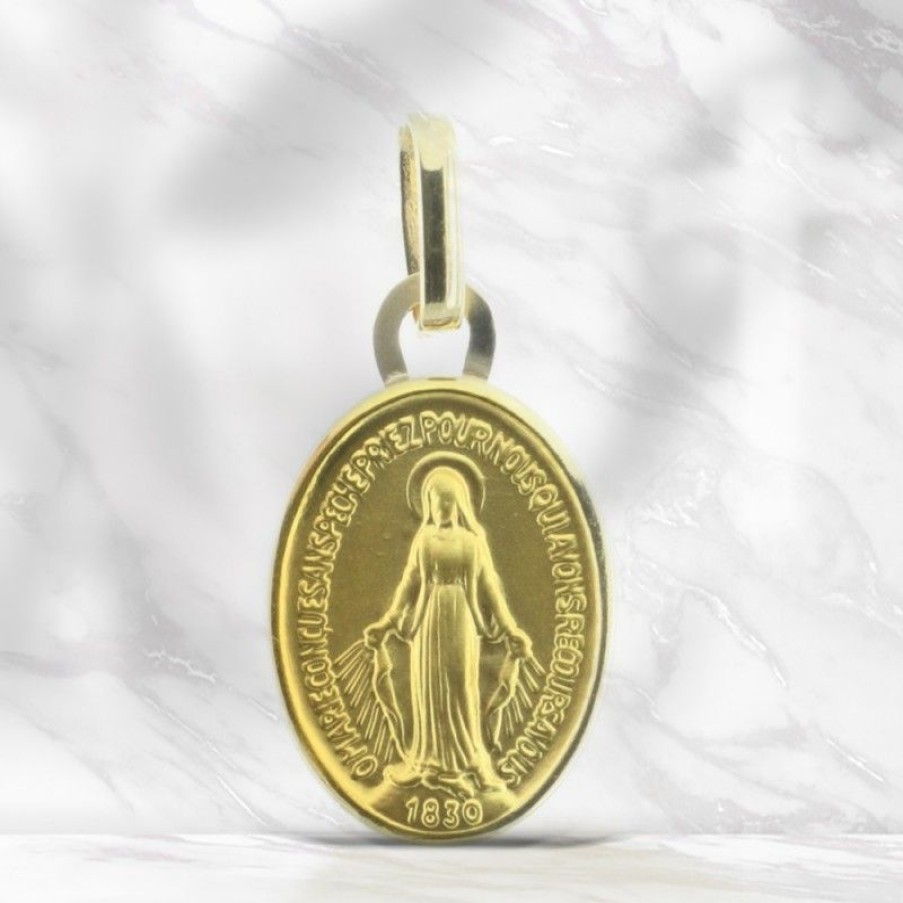 Palais du Rosaire Medaille Et Croix Or | Medaille Miraculeuse Or 13 Mm Bords Polis